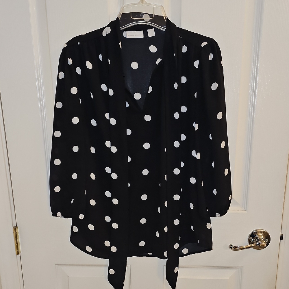 New York & Company Black and White Polka Dot Blouse